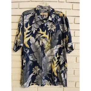 Tommy Bahama 100% Silk  Men's Large Short Sleeve Hawaiian Shirt Tropical Parrot‎